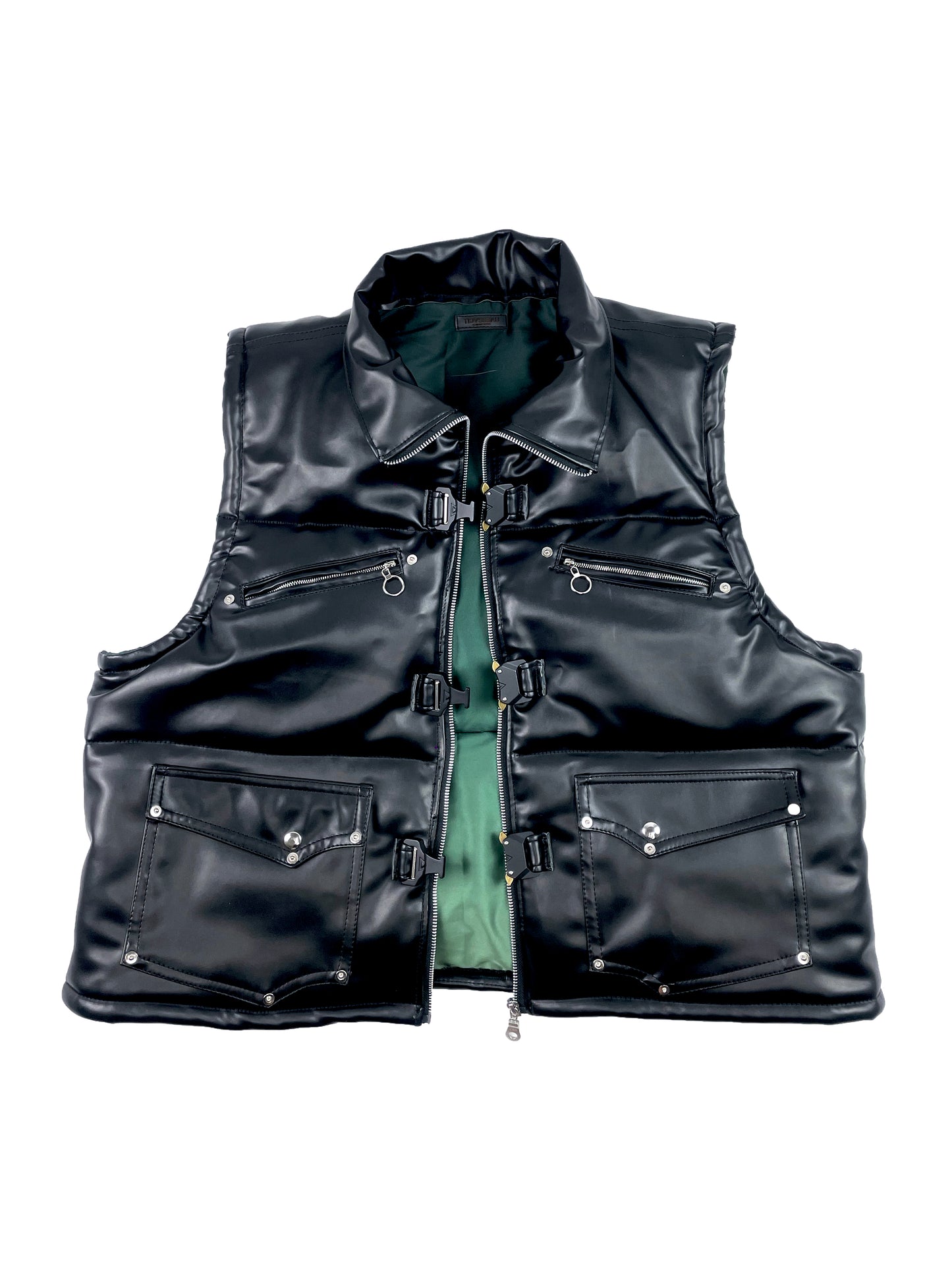 NOIRREL - Black Leather Puffer Vest