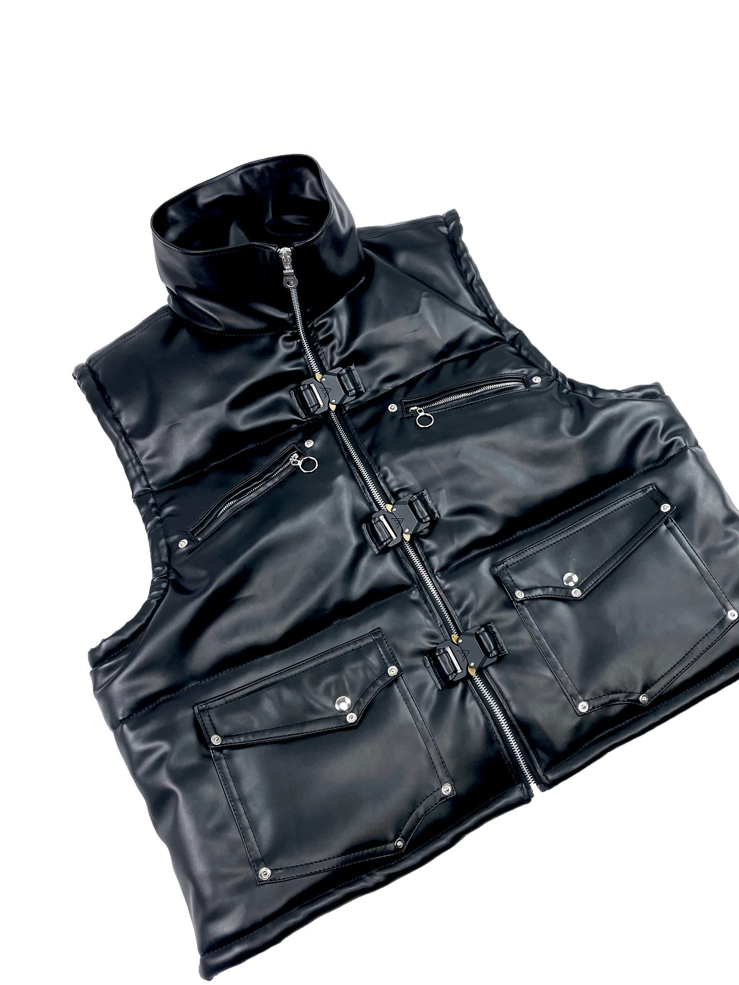 NOIRREL - Black Leather Puffer Vest